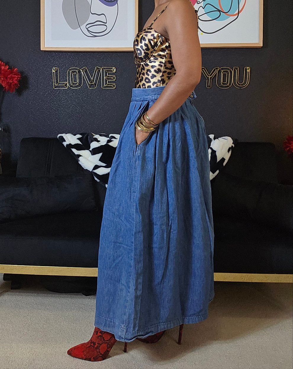 Vintage Denim Maxi Skirt