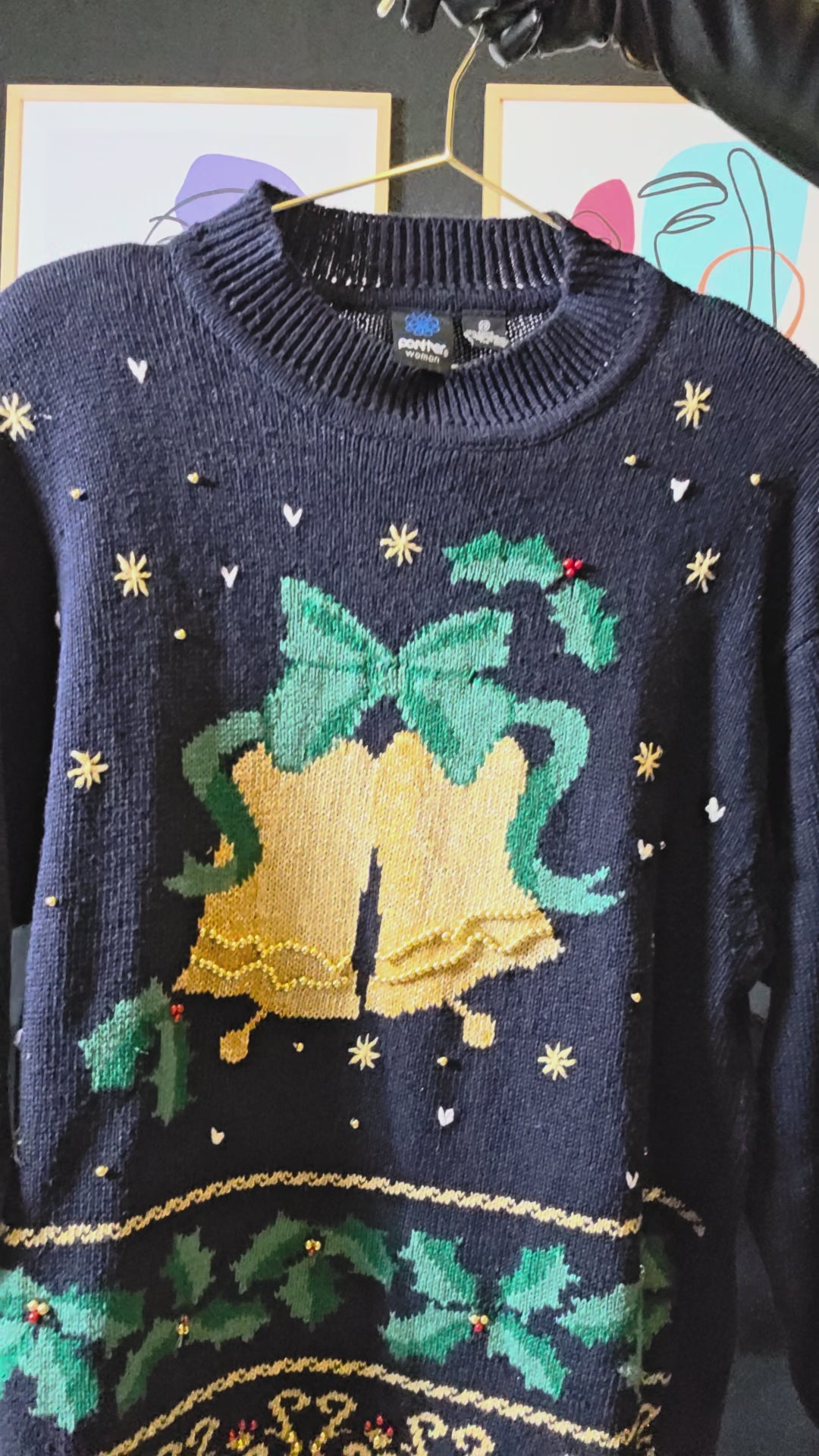 Ugly Christmas Sweater Festive Holiday Sweater with Bells and Holly Size 2X