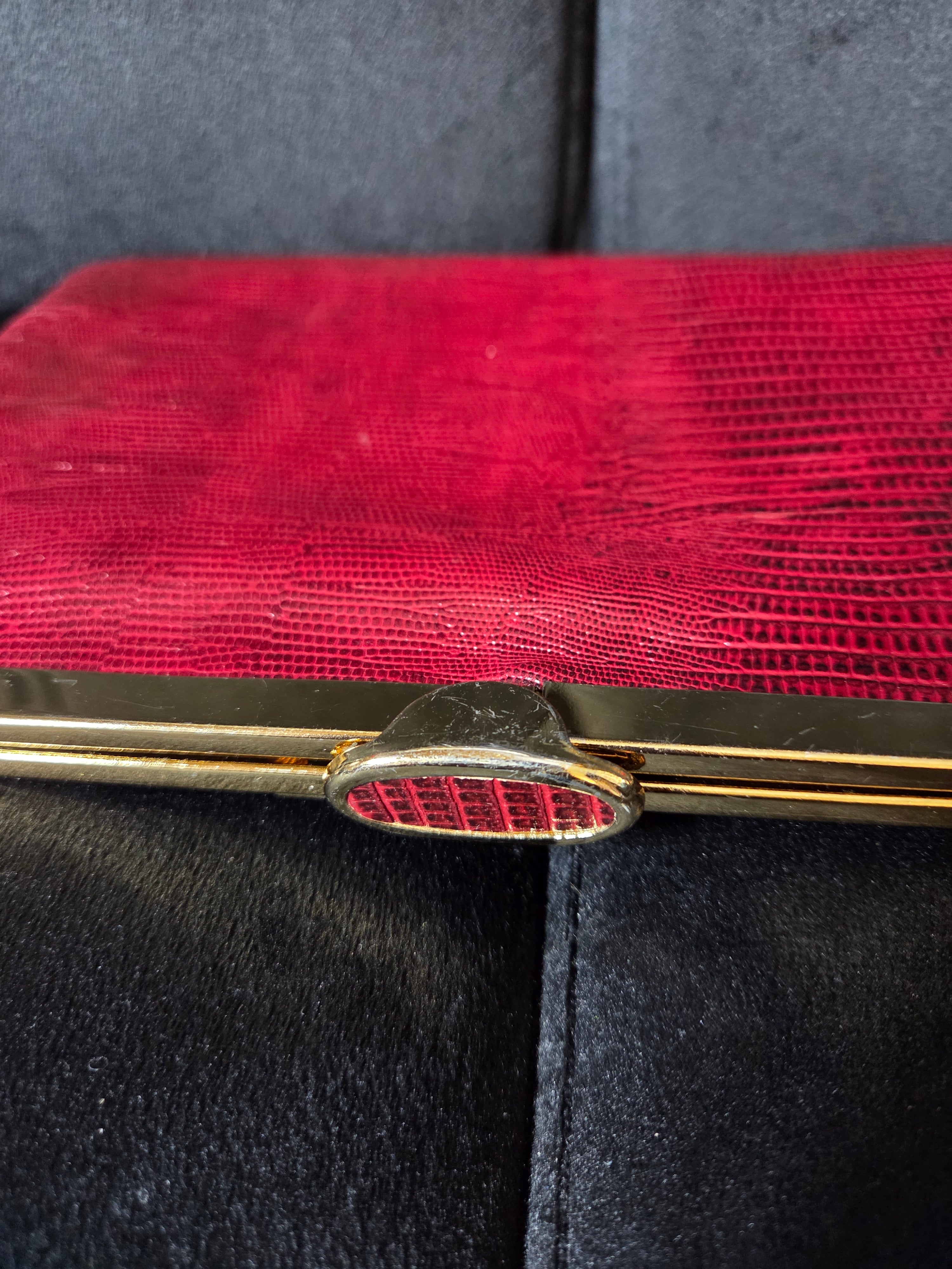 Vintage Etra 1960's Red Maroon Envelope Clutch Genuine Leather