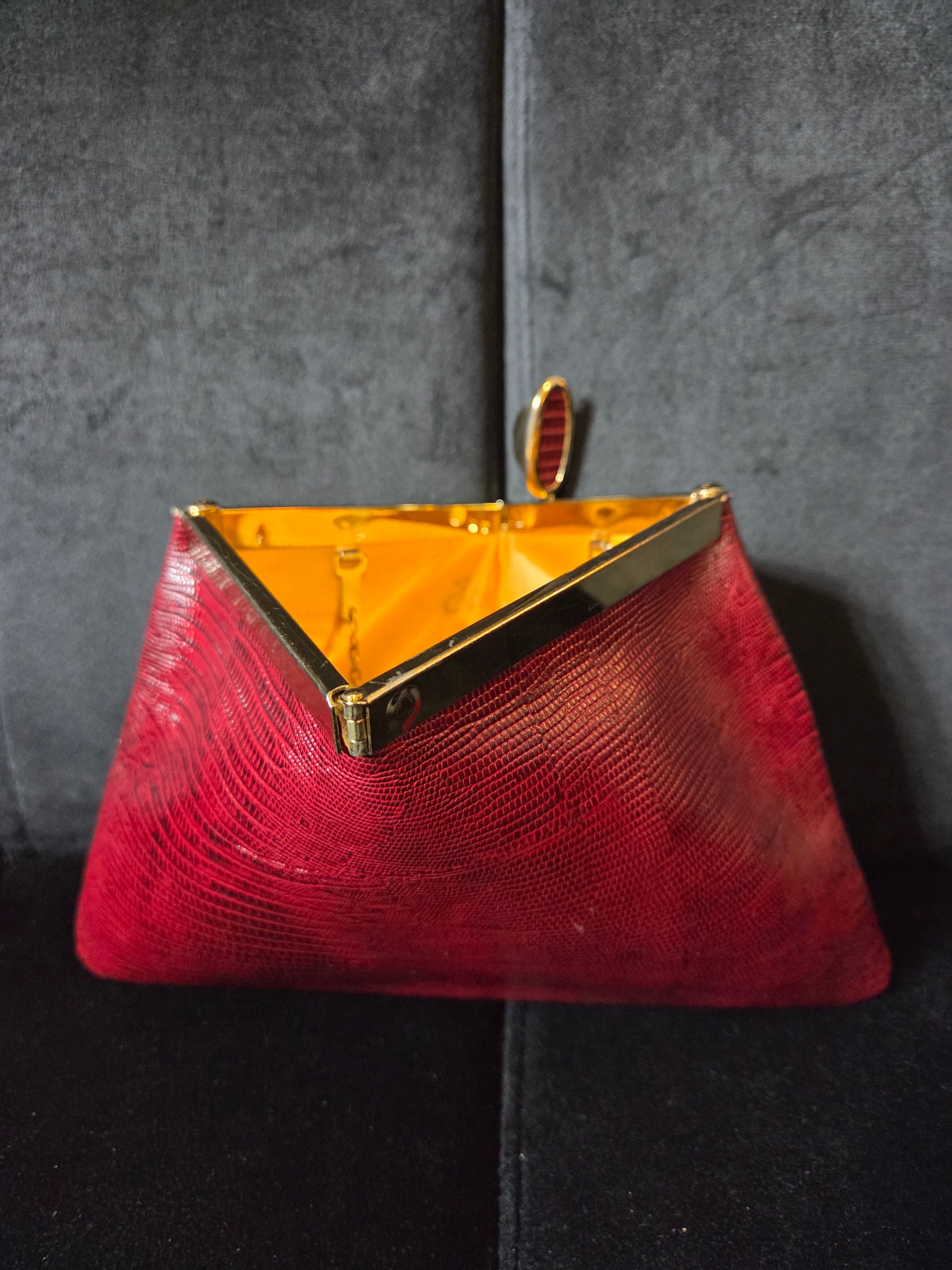 Vintage Etra 1960's Red Maroon Envelope Clutch Genuine Leather