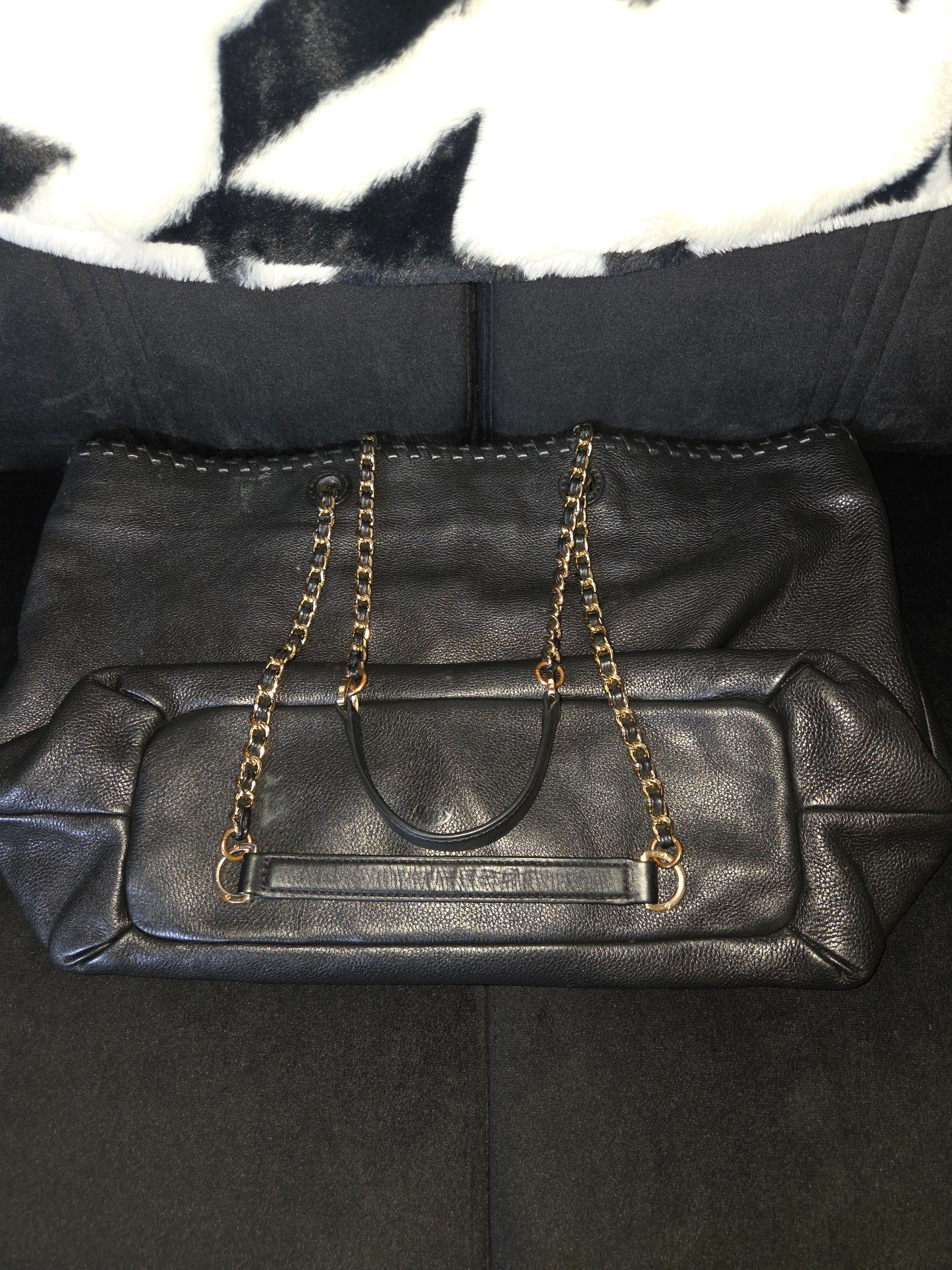 Tory Burch Black Leather Whipstich Marion Tote