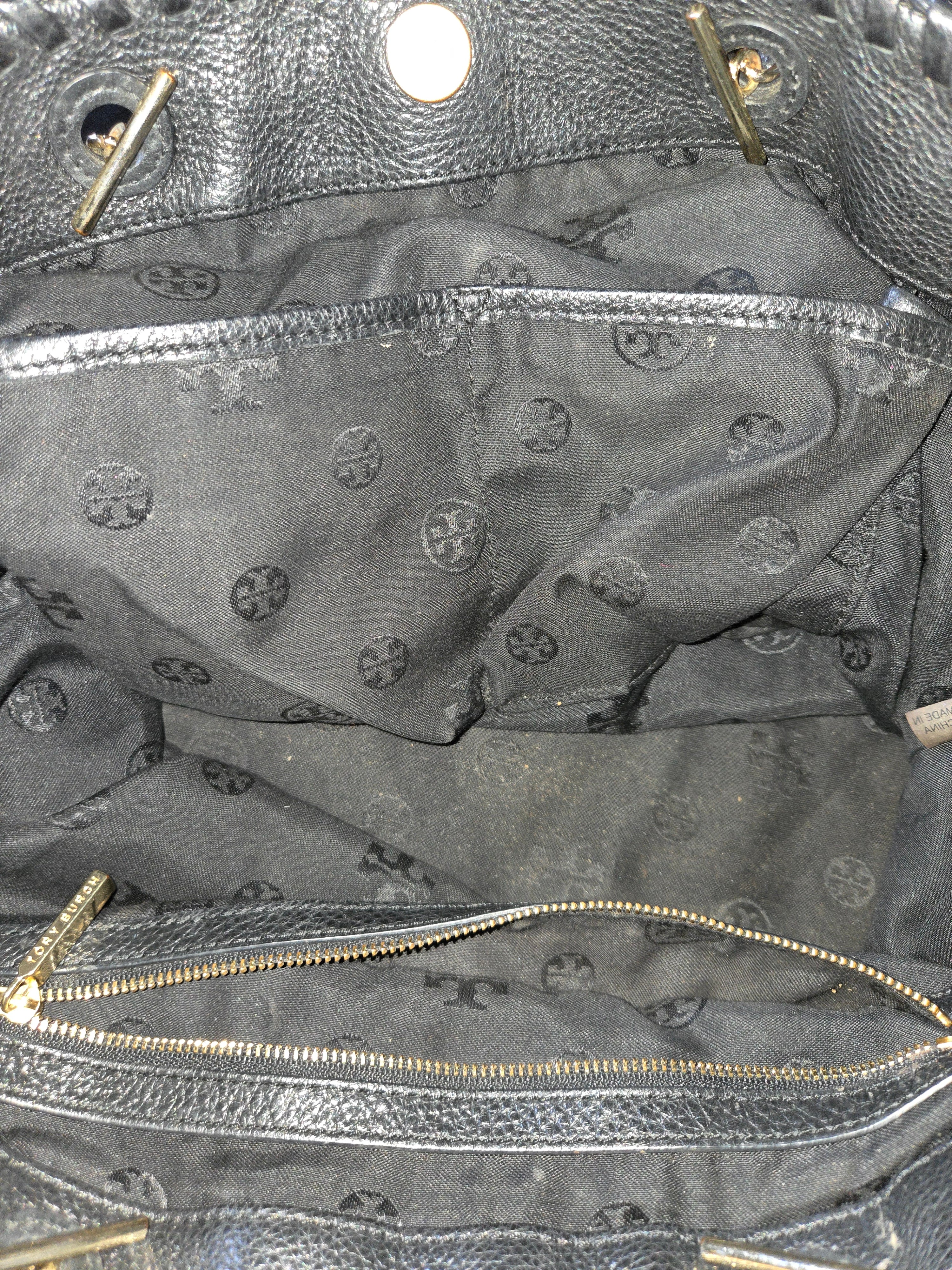 Tory Burch Black Leather Whipstich Marion Tote