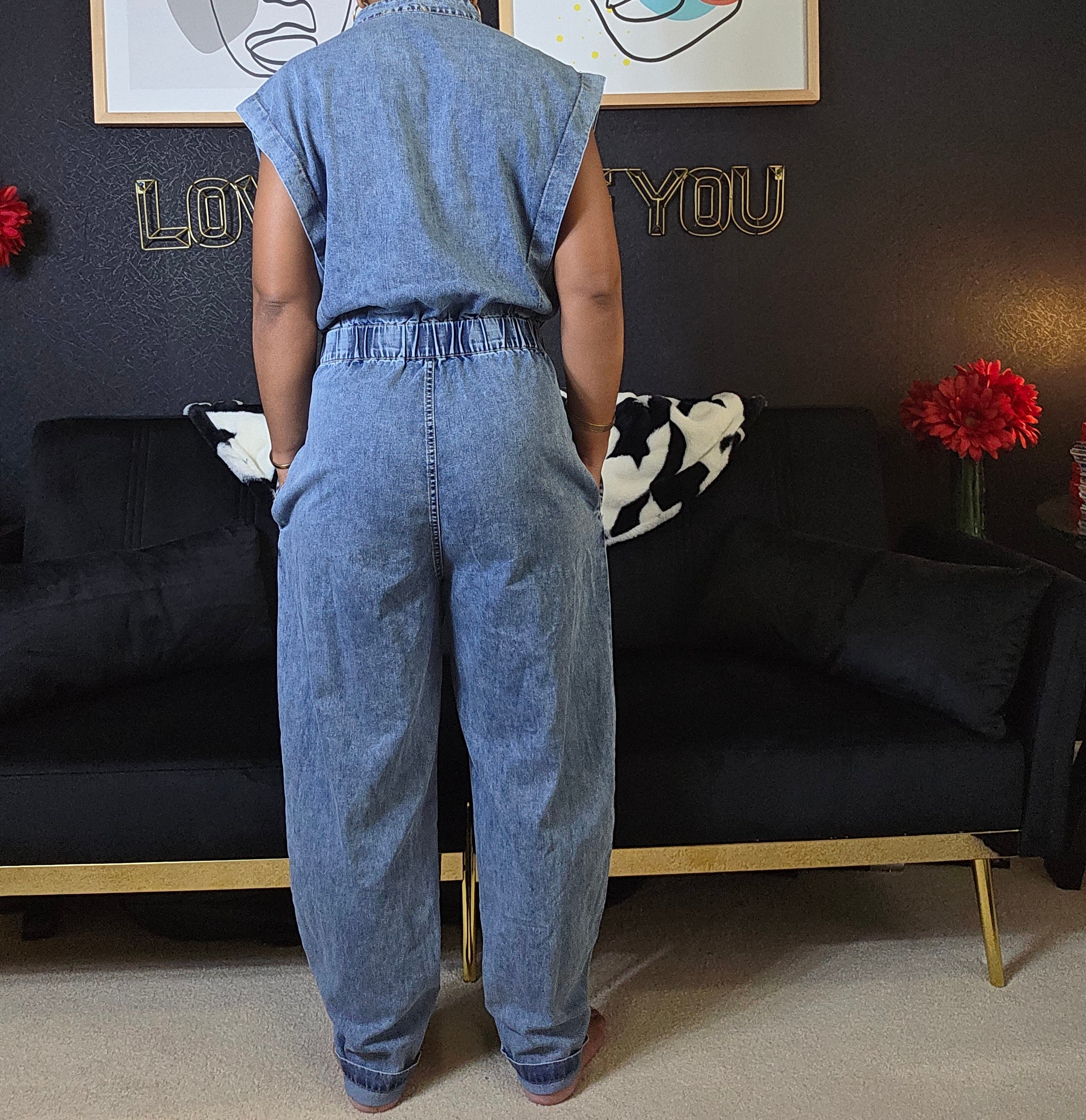 ELAN JACK DENIM JUMPSUIT - BLUE - Sz Large