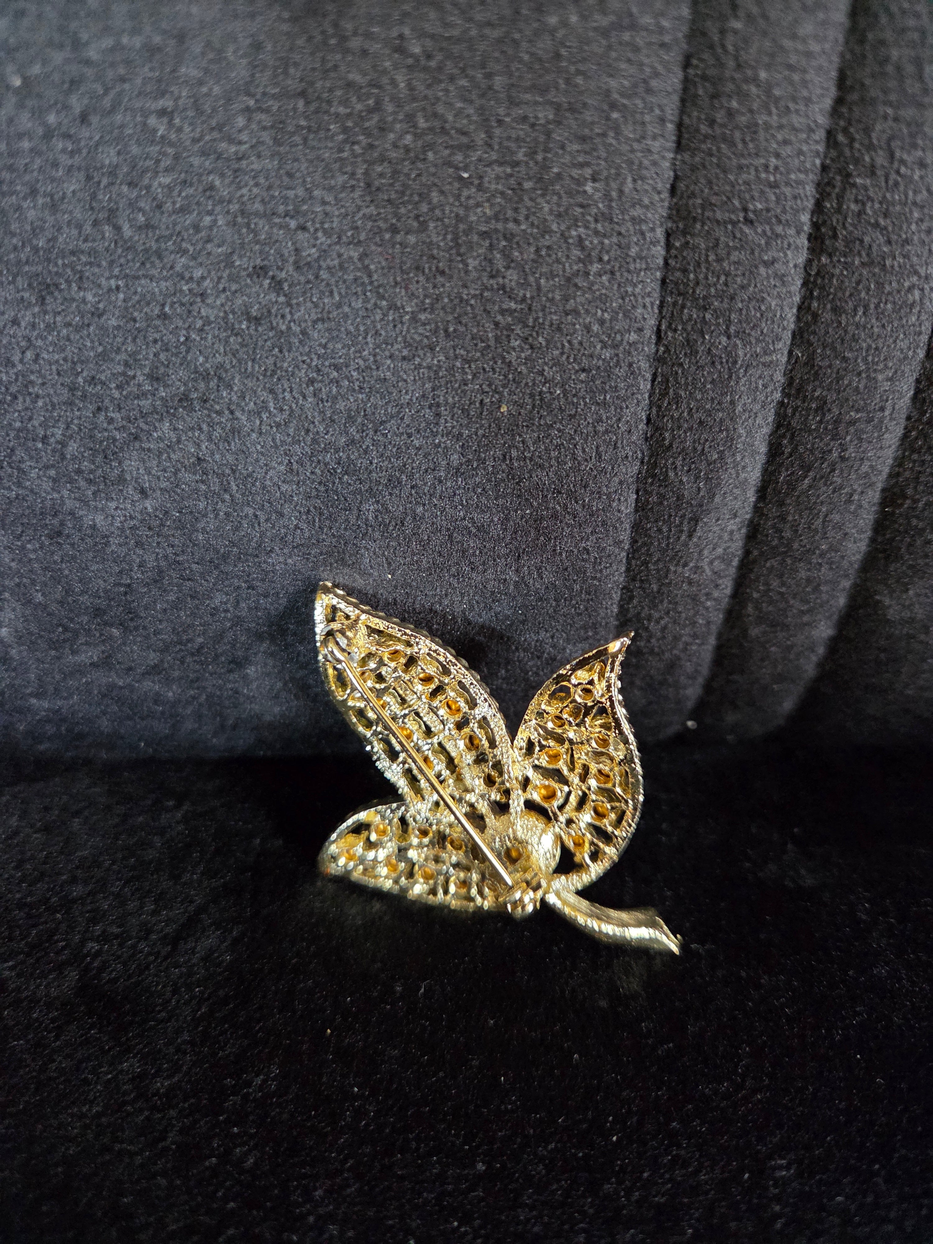 Red Rhinestone Floral Brooch/Pin