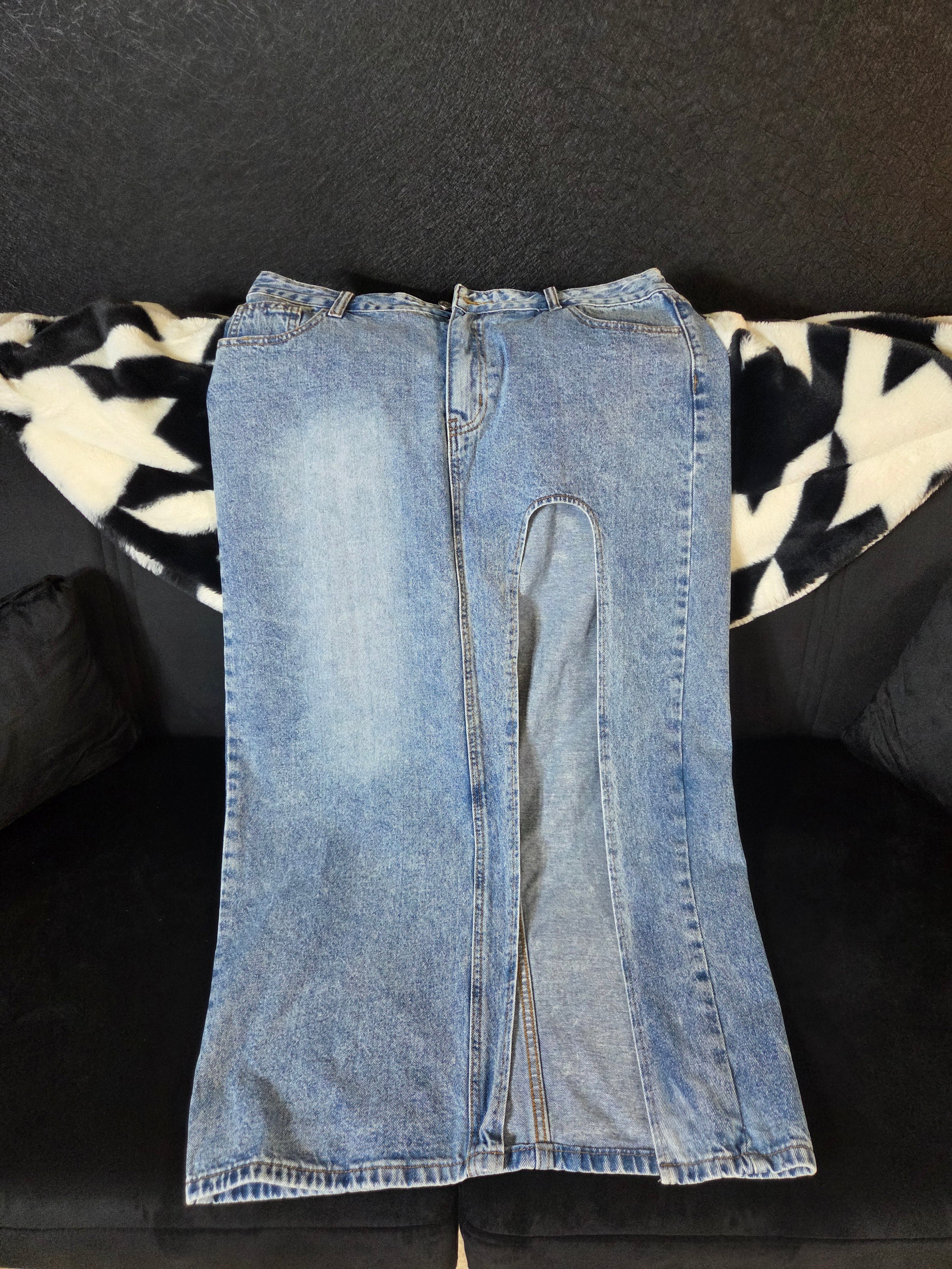 Denim Maxi Skirt High Split Size Large