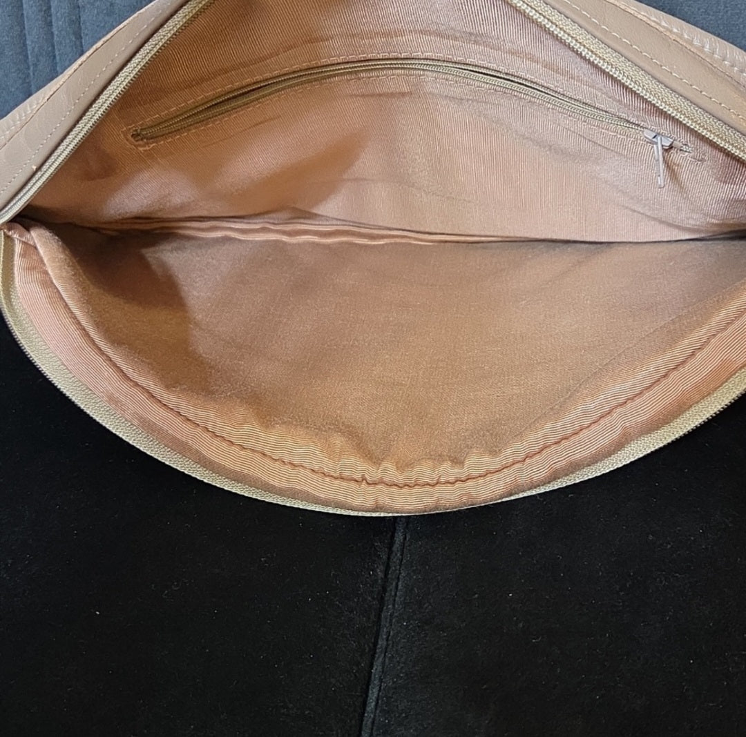 Large Leather Tan Clutch with Tassel