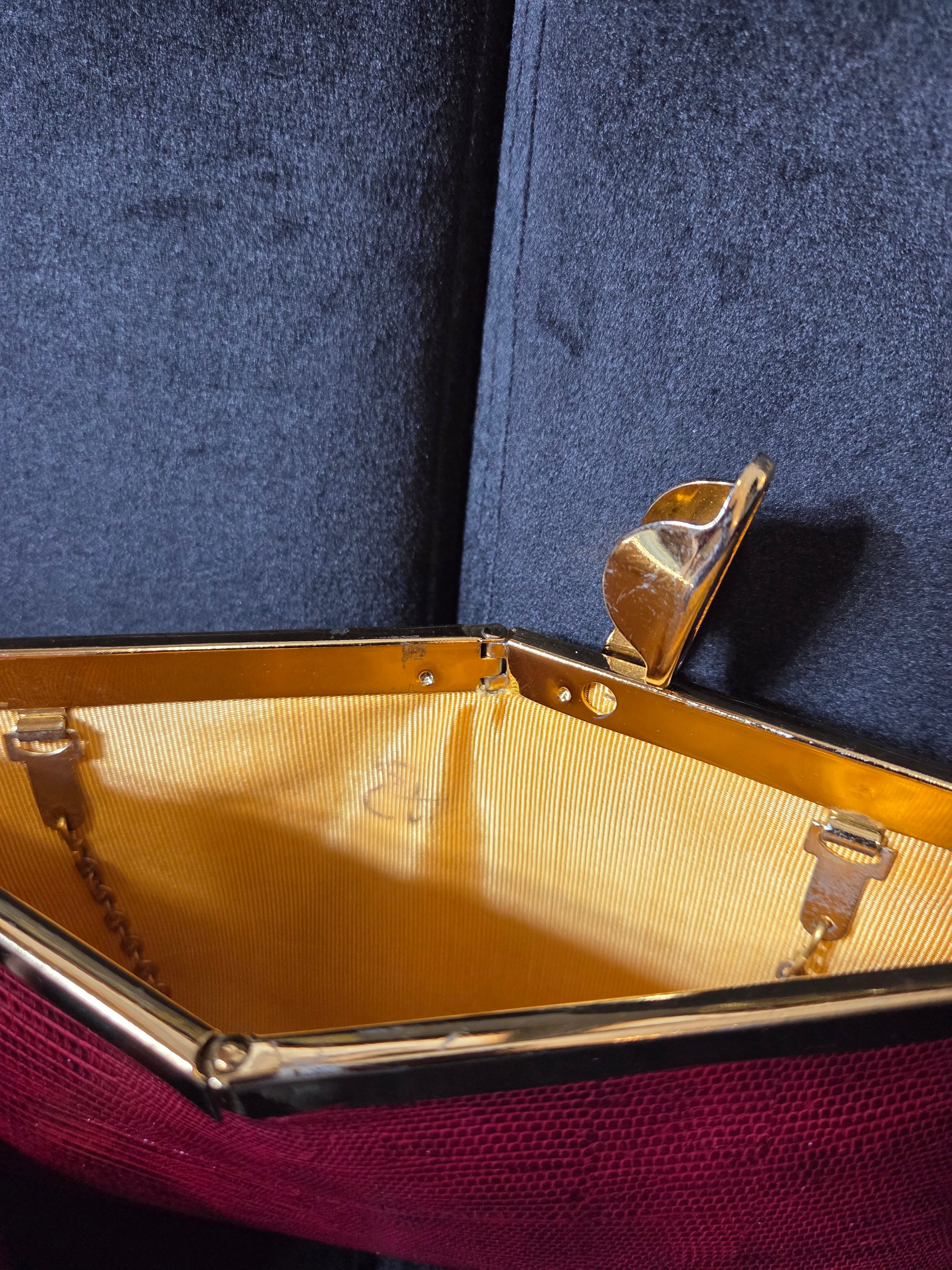 Vintage Etra 1960's Red Maroon Envelope Clutch Genuine Leather