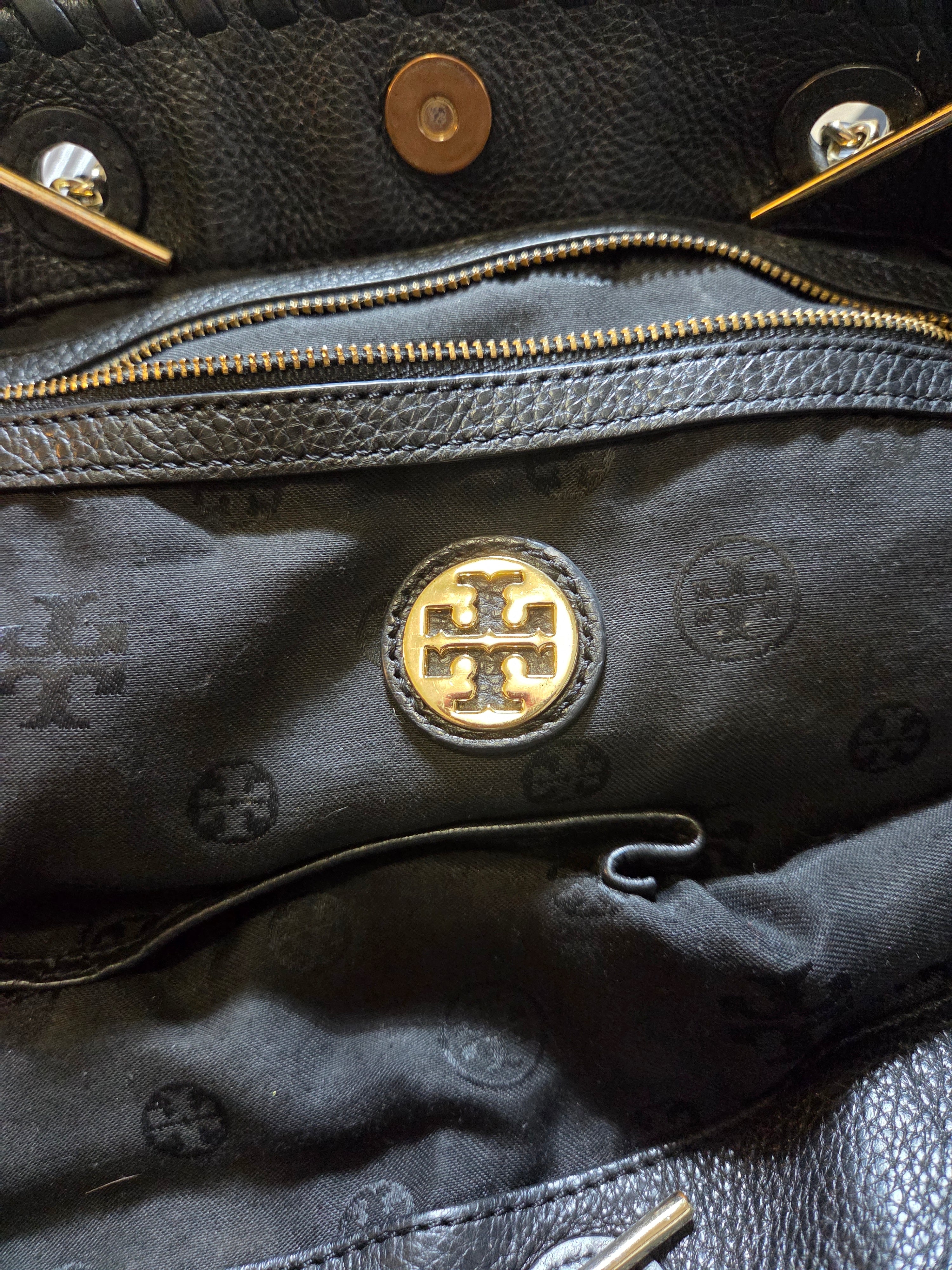 Tory Burch Black Leather Whipstich Marion Tote