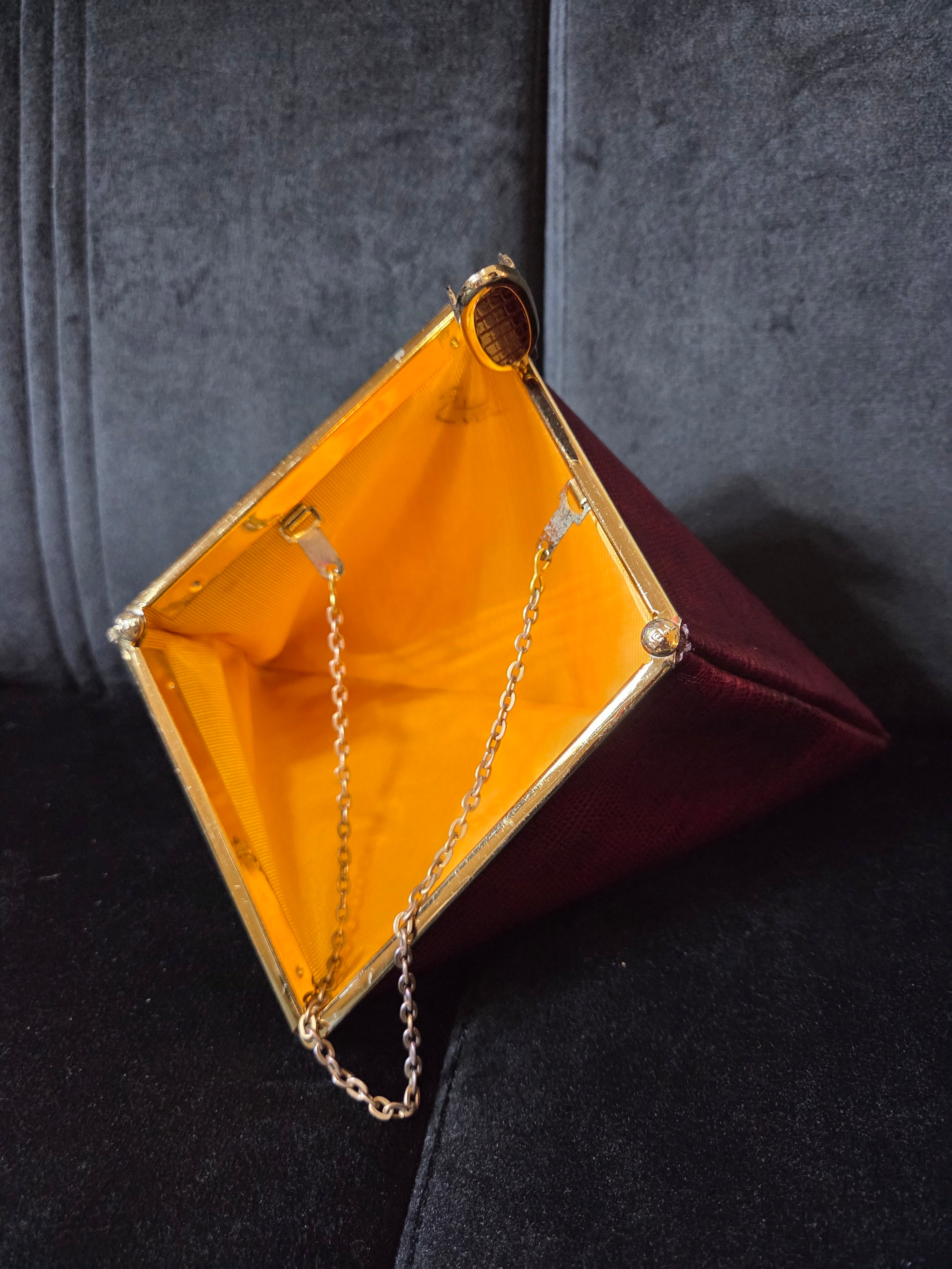 Vintage Etra 1960's Red Maroon Envelope Clutch Genuine Leather