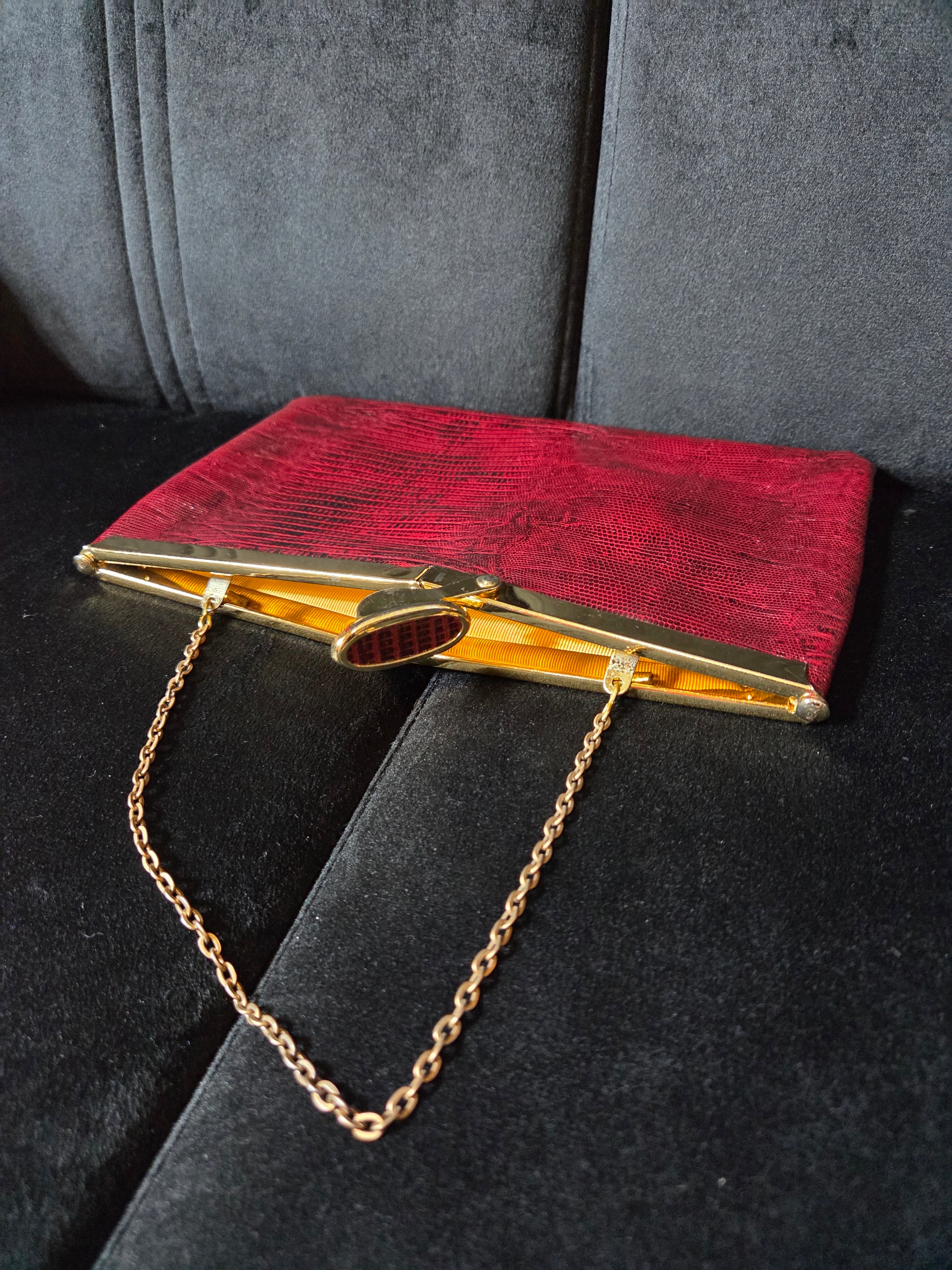 Vintage Etra 1960's Red Maroon Envelope Clutch Genuine Leather