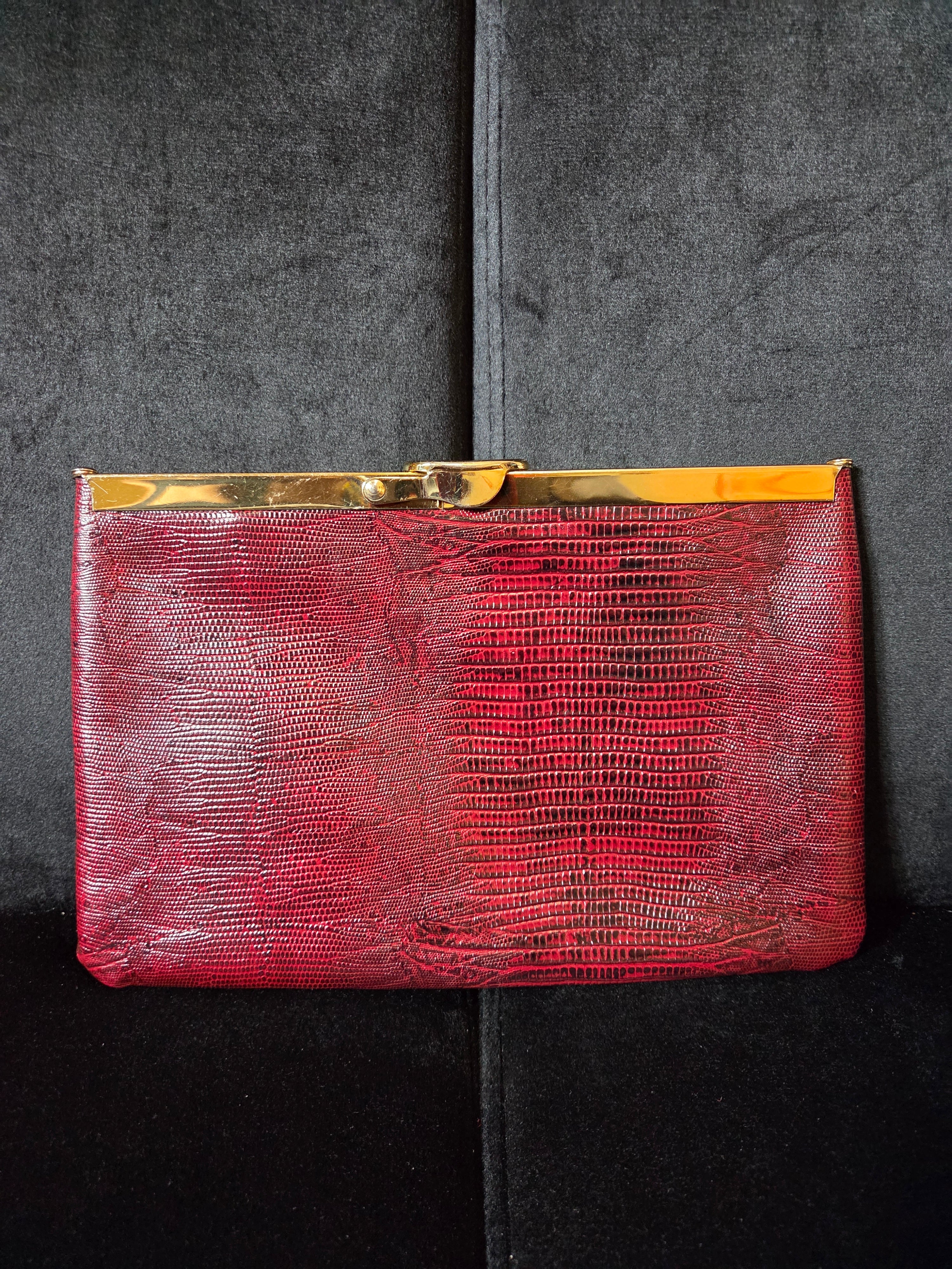 Vintage Etra 1960's Red Maroon Envelope Clutch Genuine Leather