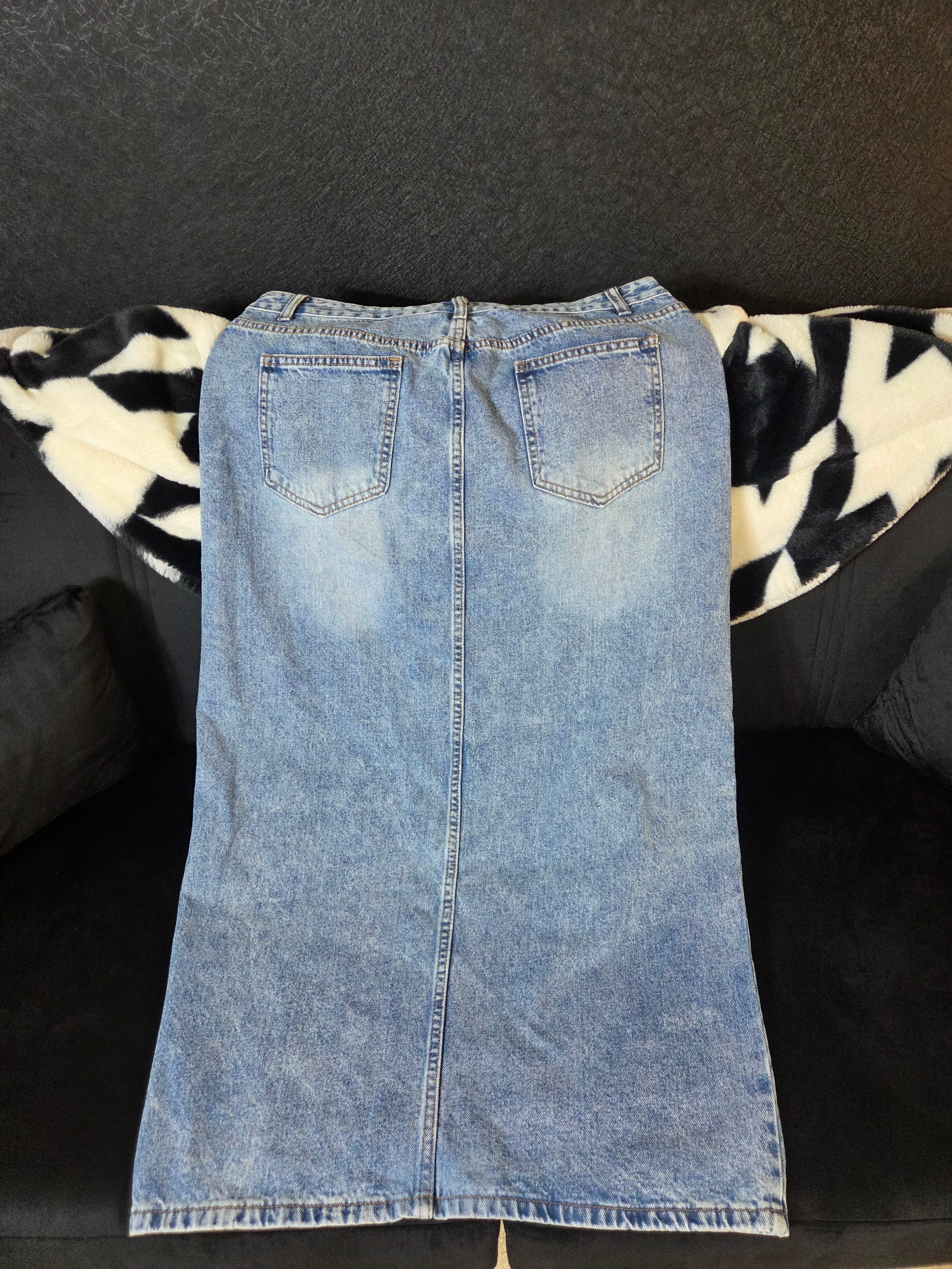 Denim Maxi Skirt High Split Size Large