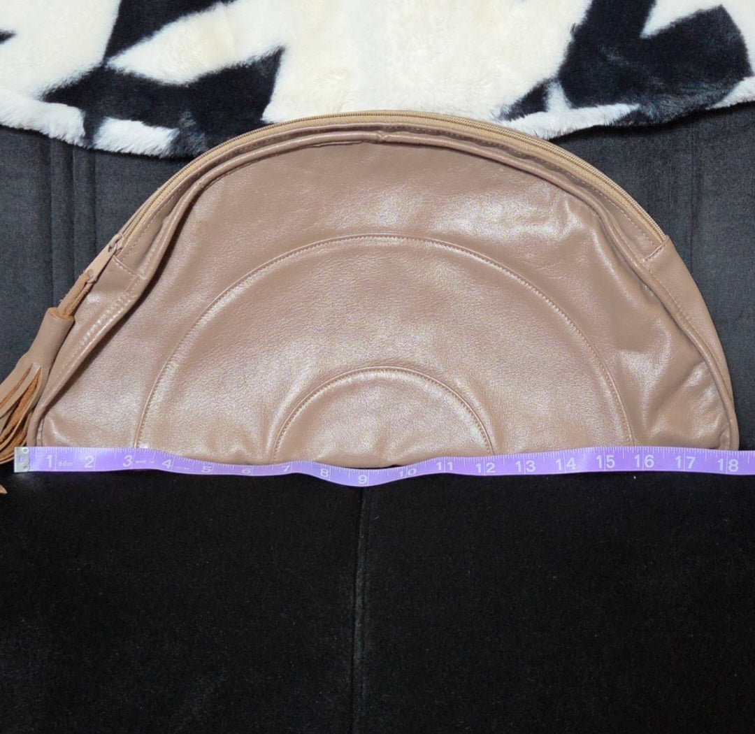 Large Leather Tan Clutch with Tassel