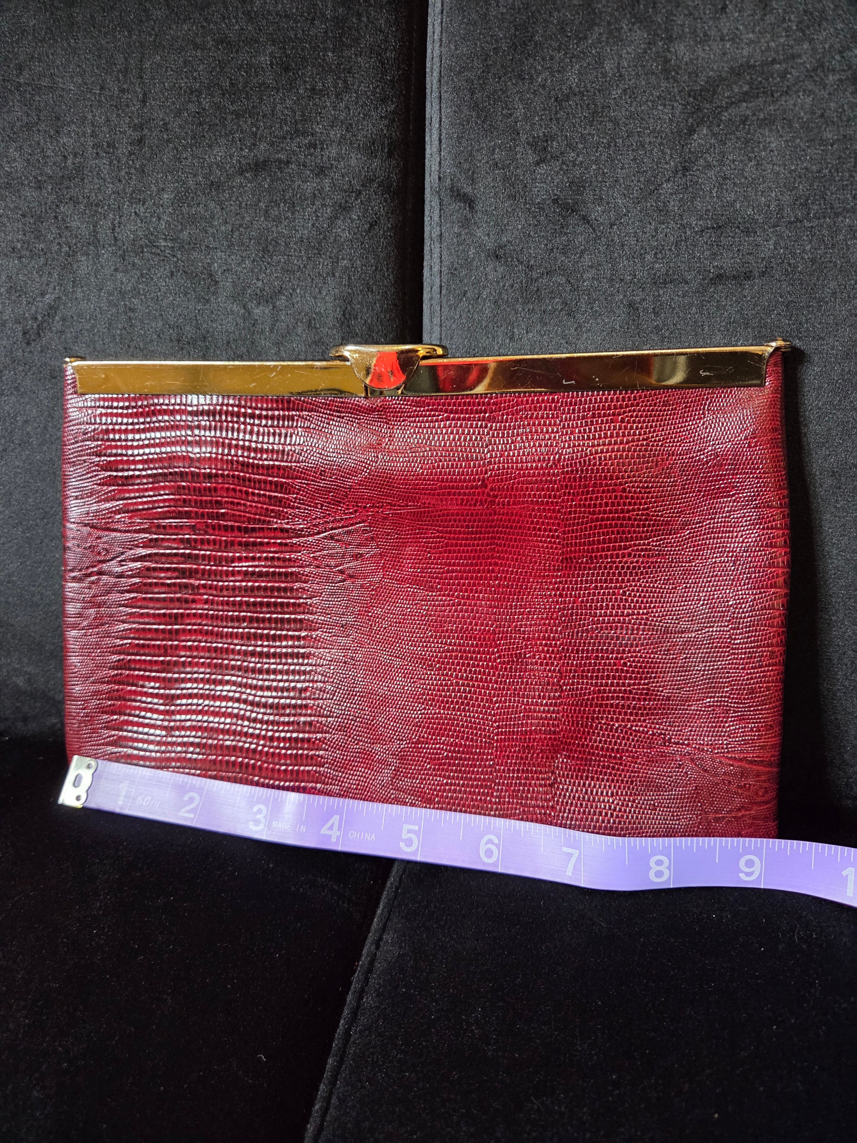 Vintage Etra 1960's Red Maroon Envelope Clutch Genuine Leather