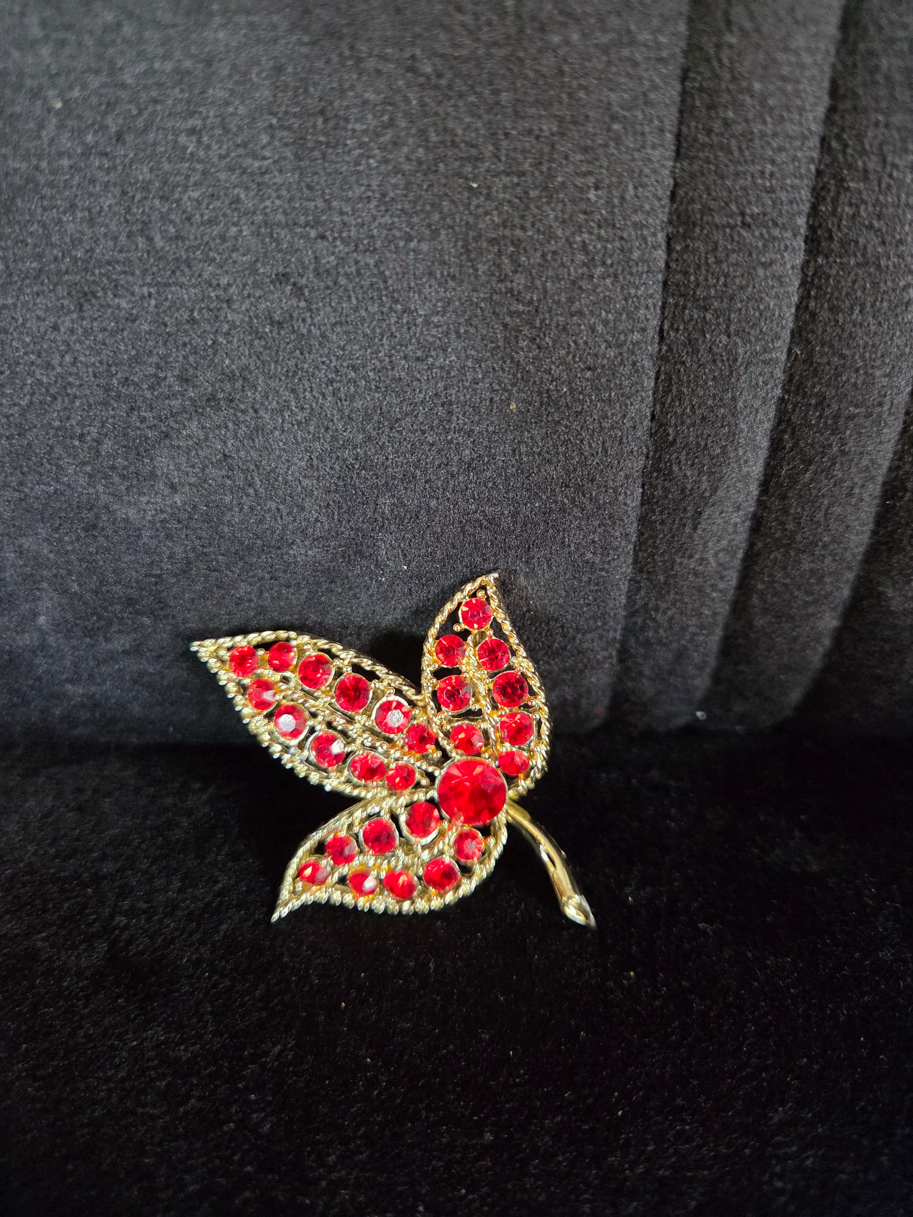 Red Rhinestone Floral Brooch/Pin